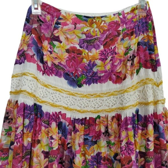 Cecilia Prado Maxi Peasant Skirt Size Small Floral Crochet Tiered Beachy Boho - Picture 4 of 12